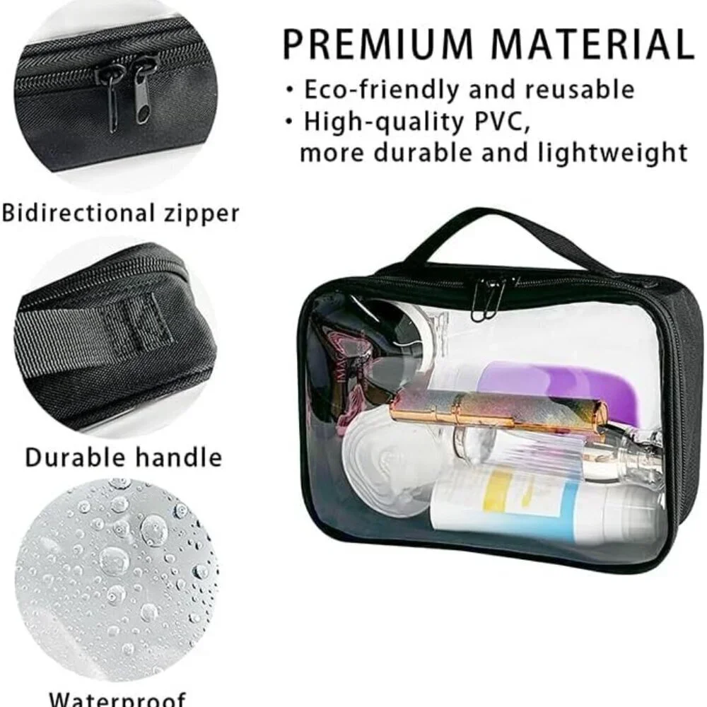 Clear Makeup Bags with Handle Transparent TSA Approved Toiletry Pouch Airport Ai - Picture 3 of 6
